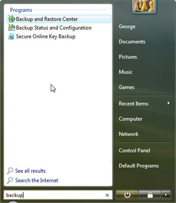 Backup dữ liệu trong Windows Vista
